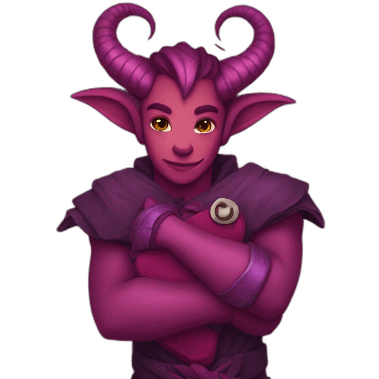 Tiefling hugging the number 7 emoji