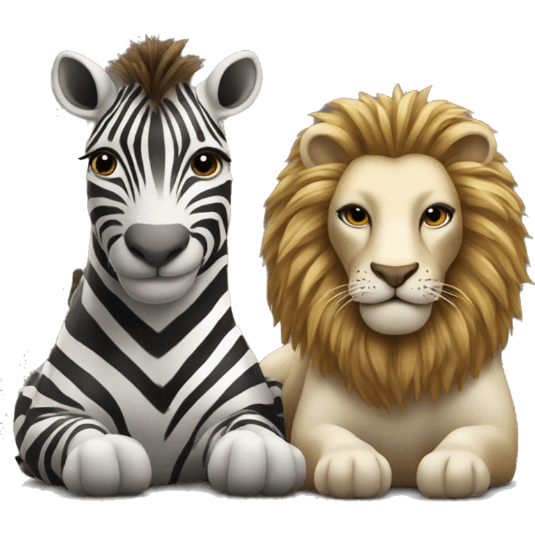 zebra & lion sitting next to each other emoji