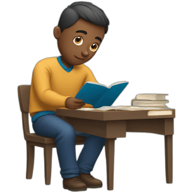 Man in blue sweater studying emoji