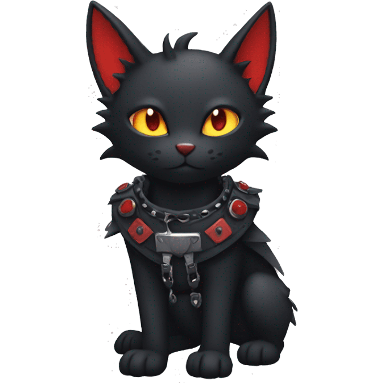 cool edgy black punk red ethereal fantasy nargacuga-bat-cat-Fakemon collar harness full body emoji