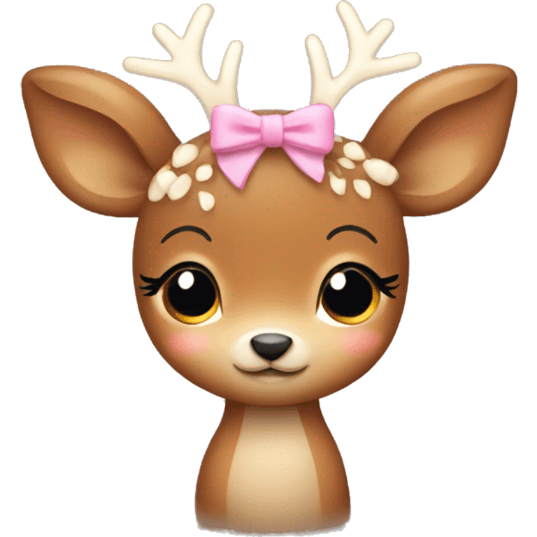 cute little deer with bows on their heads hugging emoji