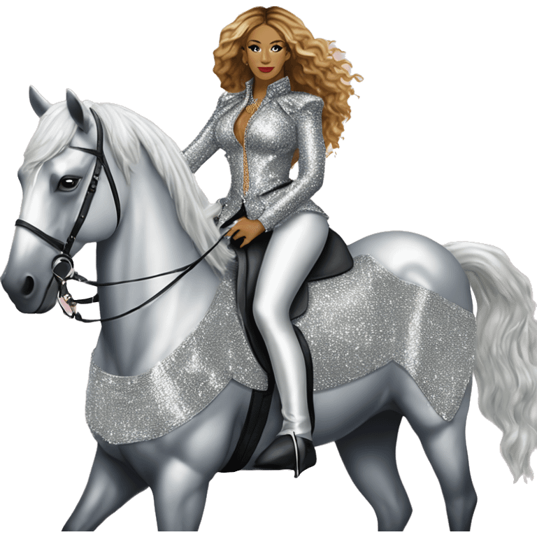 beyonce wearing silver crystal leopard riding silver sparkly horse renaissance album cover emoji