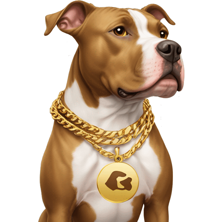 A dog pitbull and wearing big gold chain on that says G pendant  emoji