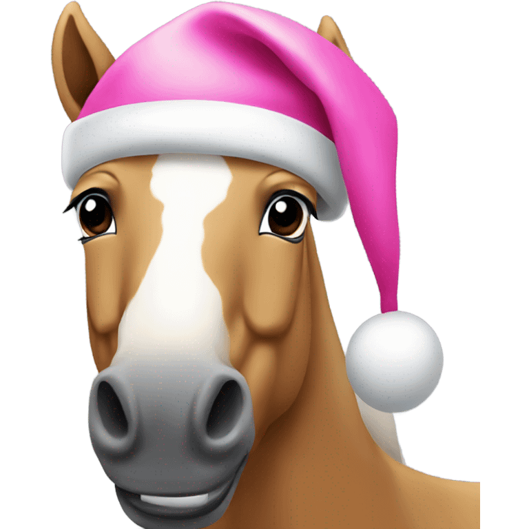 Horse wearing a pink Santa hat emoji