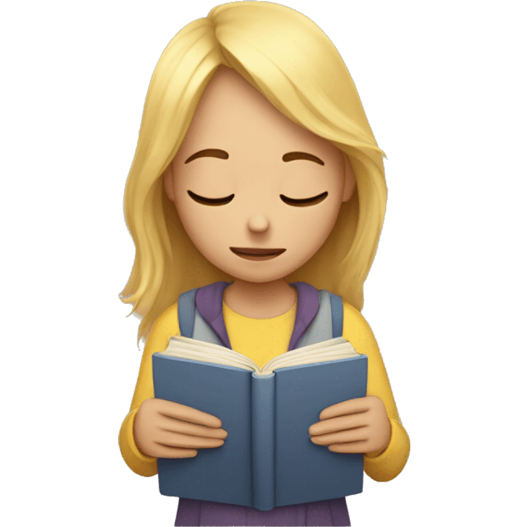 A exhausted girl holding a book in her hands emoji