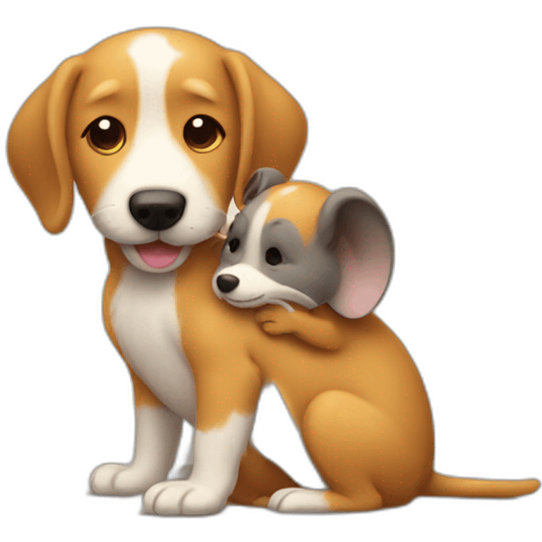 A dog hug a mouse emoji