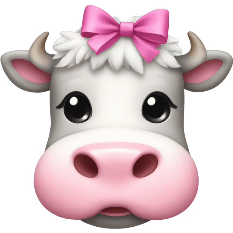 Fluffy cute cow with pink bow emoji