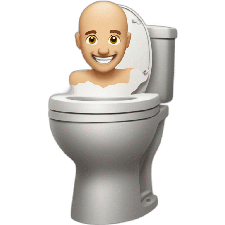 a man popping out of the toilet hole, the man has a shaved head and smiling emoji