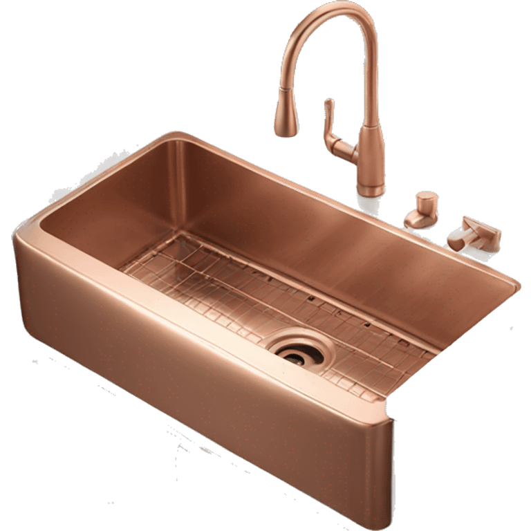 Realistic side view of a rose gold farmhouse style kitchen sink. emoji