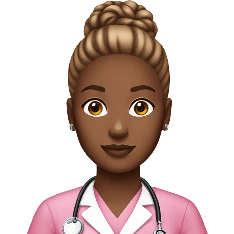 Nurse with white girl brown messy bun pink scrubs Louis Vuitton bag  emoji