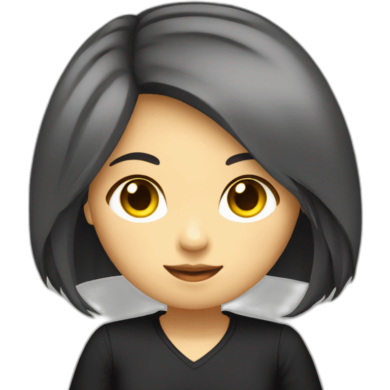 Female asian round face with black untied yellow highlighted long hair in a black shirt emoji