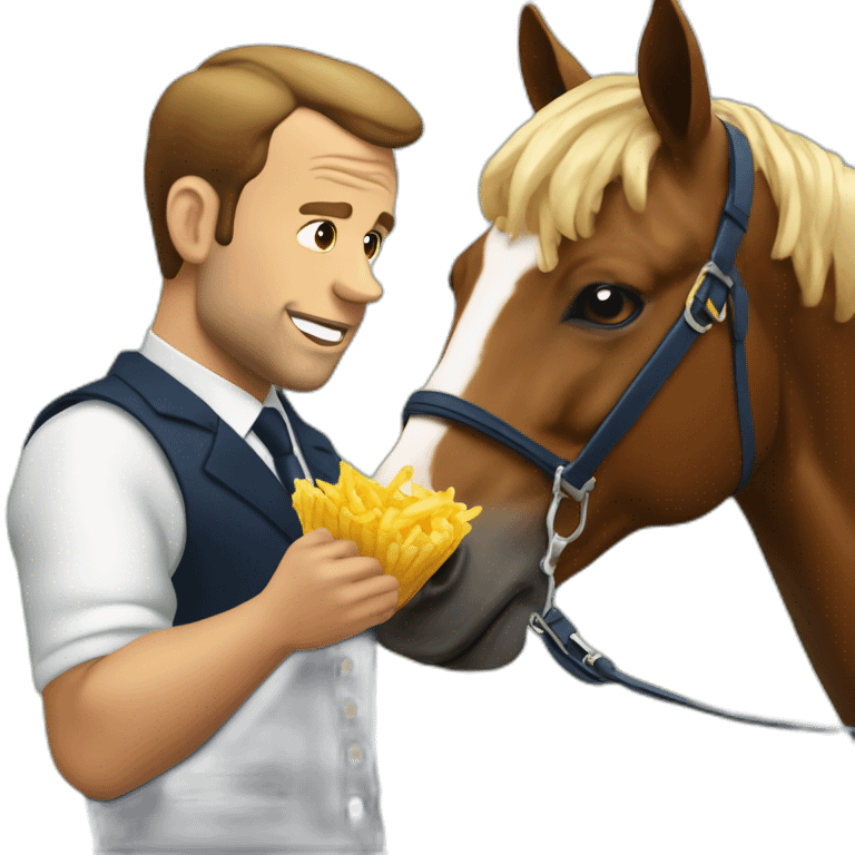 Macron qui mange des frites sur un cheval emoji