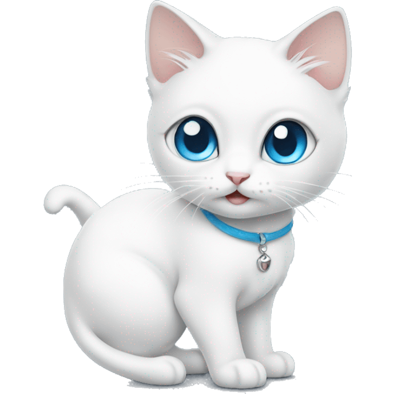 white cat blue eye, dancing o emoji