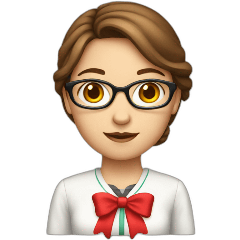 brown hair female school teacher with a red bow emoji