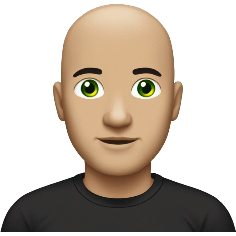 bald young guy with white eyebrows, green eyes and in black t-shirt emoji