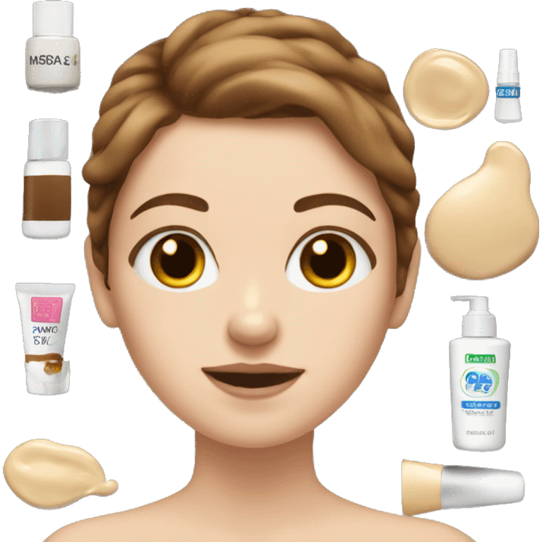 white girl applying cream on face with brown hair  emoji