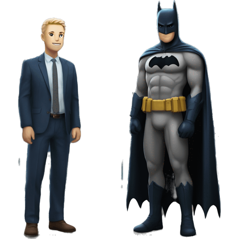 Batman standing next to a white male in front of a pier at night emoji