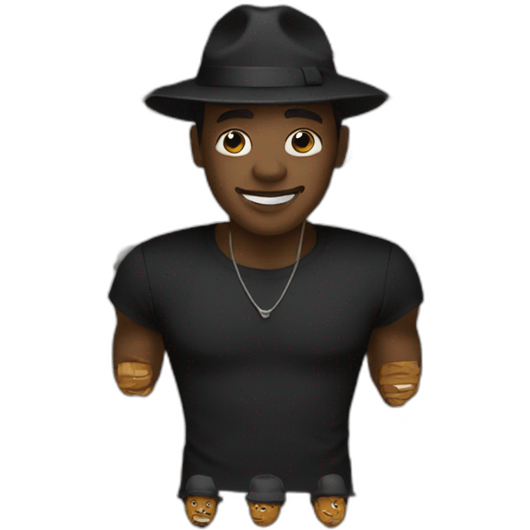 A black man wearing a hat and black clothes emoji