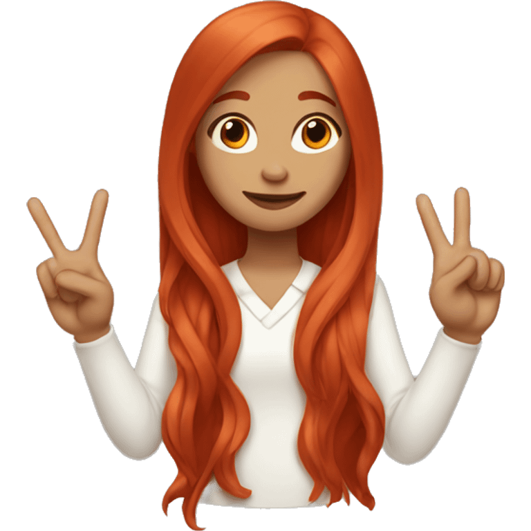 A girl with long red hair make a peace sign emoji