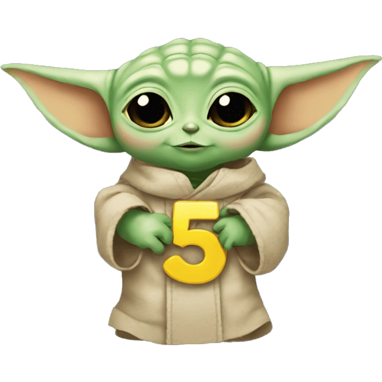 Baby Yoda holding a number 5 ribbon emoji