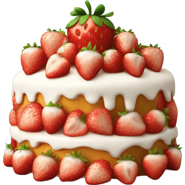 Strawberry cake with white frosting and a lot of strawberries emoji