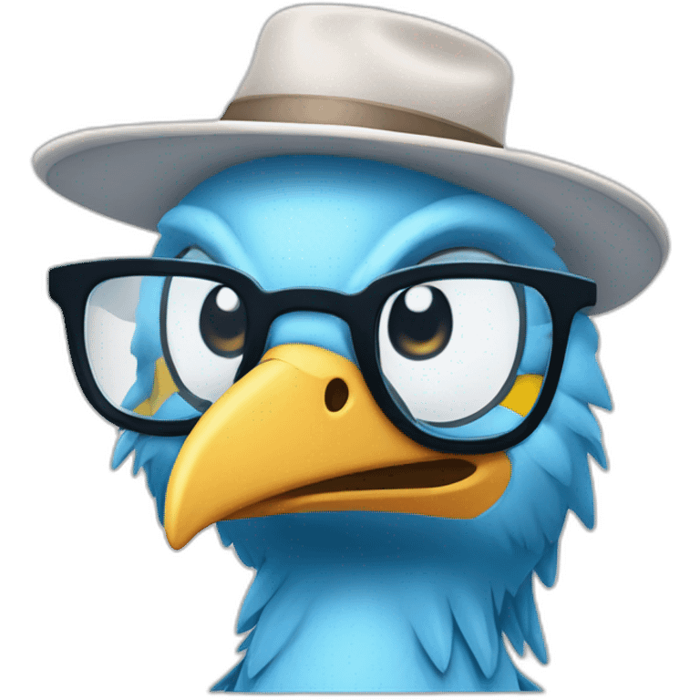 Crazy funny Articuno head with human white teeth and beautiful smile wearing glasses and hat emoji