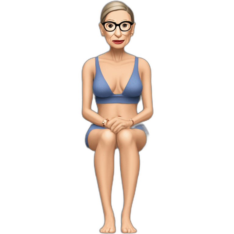 sexy ruth bader ginsburg wearing string bikini top and a skirt acting out that scene from basic instinct sitting facing forward legs apart(full body, ios17, sitting legs spread apart) emoji