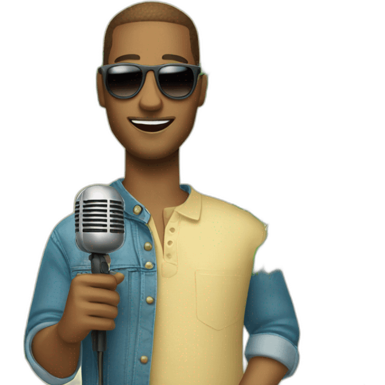 Man with sunglasses holding microphone under palm trees emoji