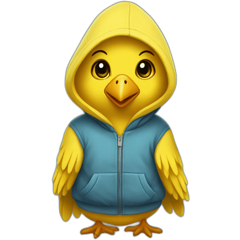 a yellow bird chick wearing hoodies emoji