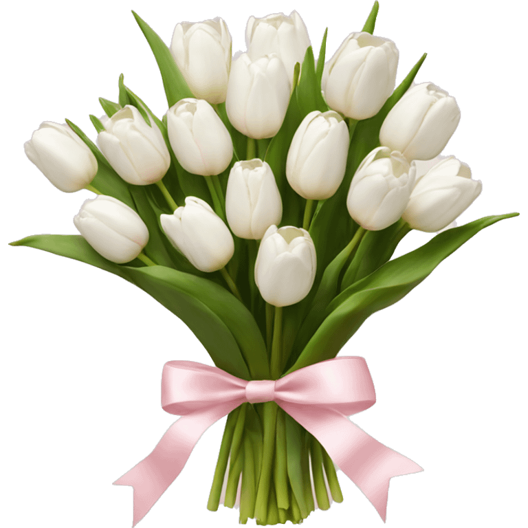 White tulips bouquet with light pink bow  emoji