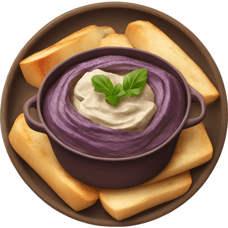 roasted TAN eggplant spread in a circular dish  emoji