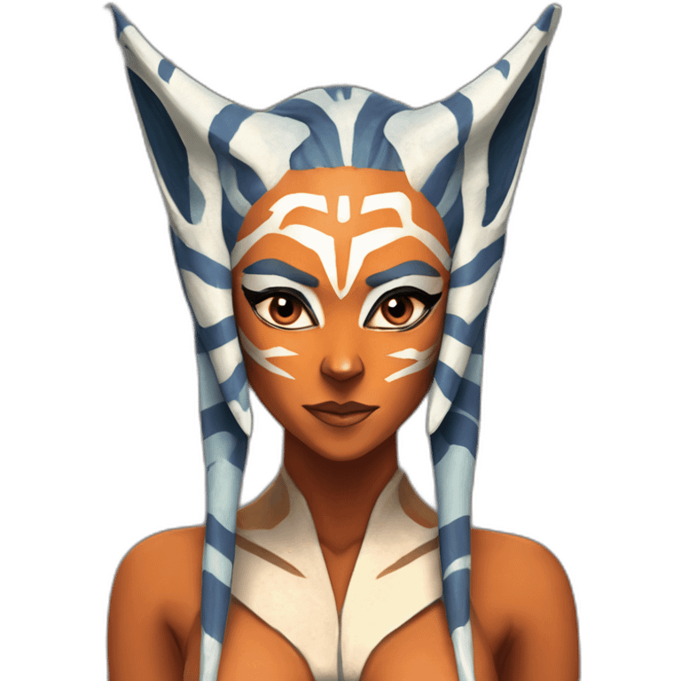 Sexy Ahsoka Tano (portrait, front facing) bikini (small horns) (clone wars season 7) in the style of van gogh emoji