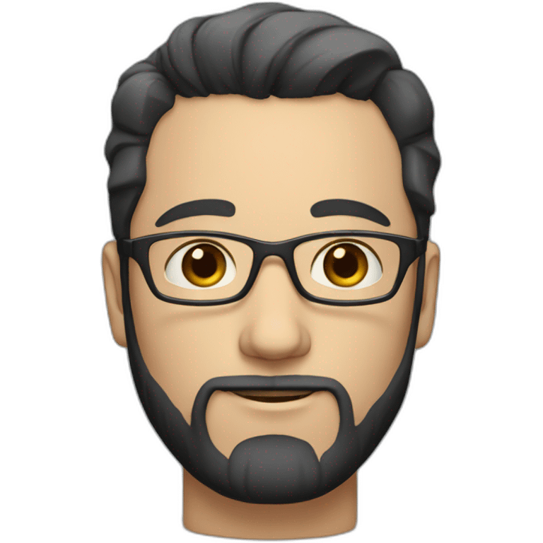 White man with black hair and beard and big forehead wearing glasses emoji