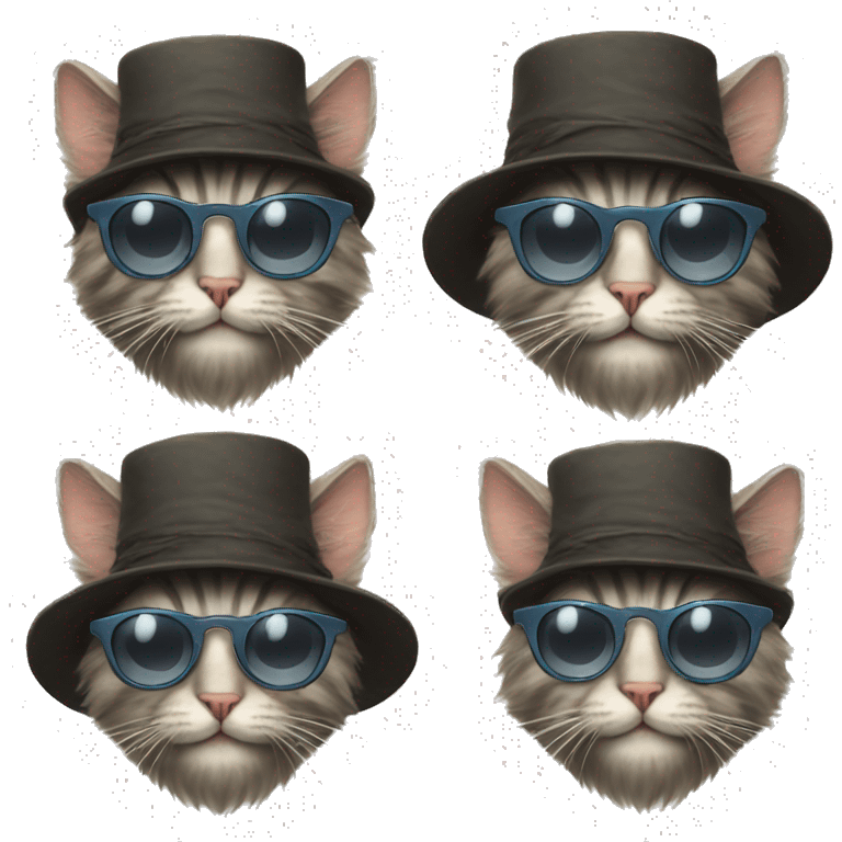 kitty with sunglasses and a sideways hat with dreads emoji