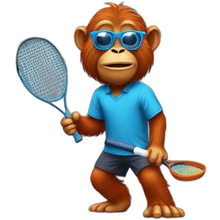 Orang utan playing tennis in blue shirt with glasses emoji