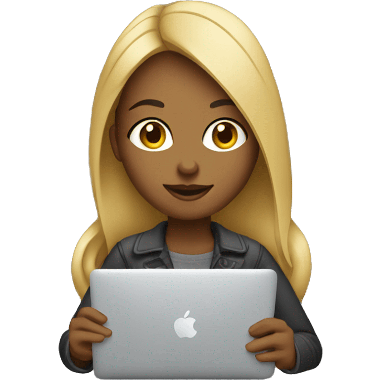 a female graphic designer working with a macbook emoji