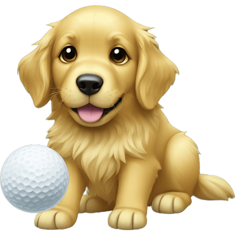 Golden retriever playing with a golf ball emoji