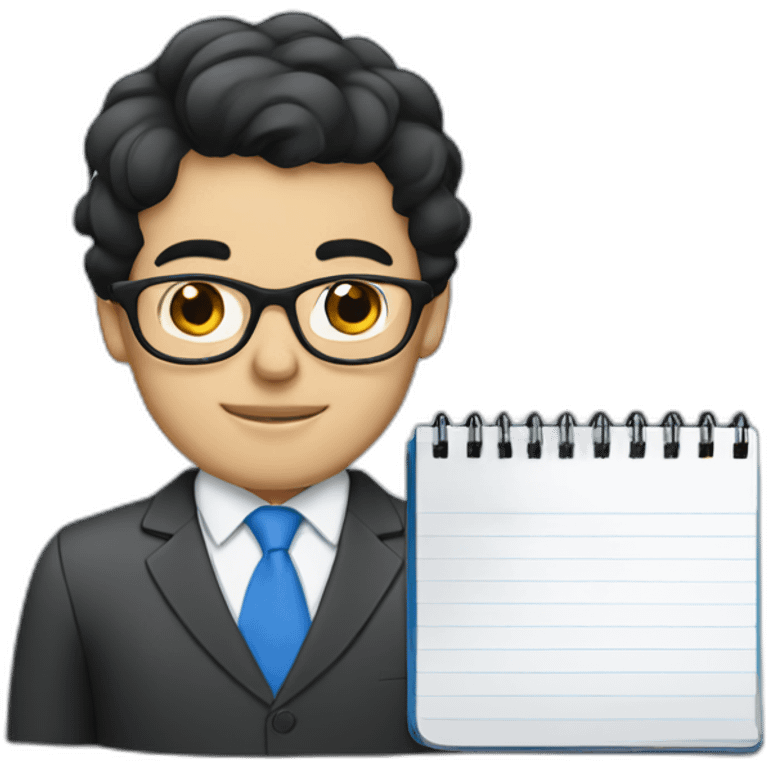 Businessman with black hair, blue with glasses and notebook emoji