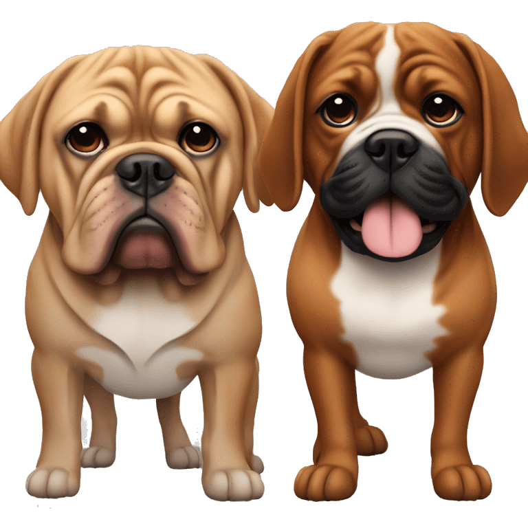 Make me an Emoji with two dogue de Bordeaux ohne with Black mask and the other with normal mask and the line Happy Birthday Sandra emoji