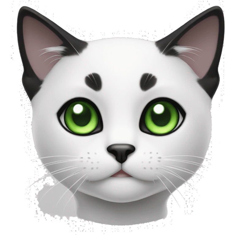 black and white cat with green eyes and black mark on chin  emoji