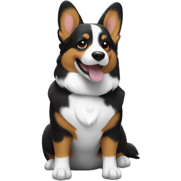 Black Tri-color corgi on porch emoji