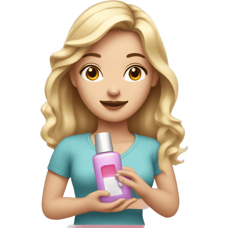 one white girl holding cosmetics in her hands emoji