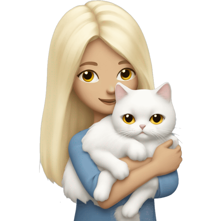 Blonde girl snuggling white Persian cat emoji