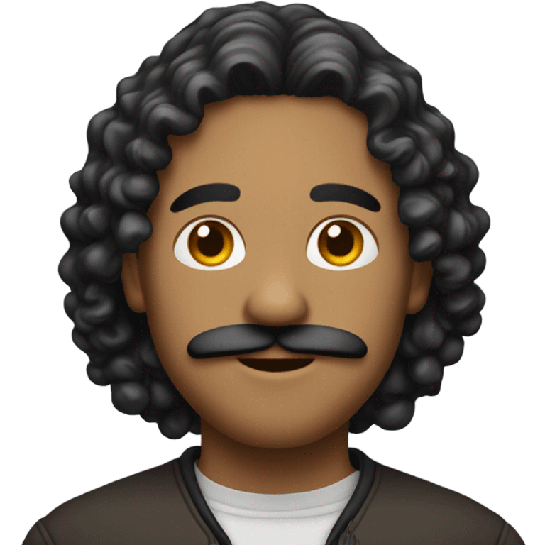 Regular guy emoji with a black mustache and shoulder length curly hair. emoji