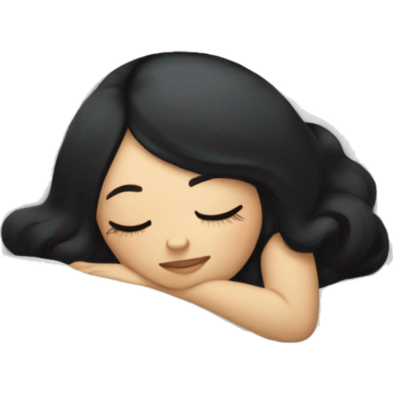 Girl who’s pale with black hair and long lashes sleeping on pillow emoji