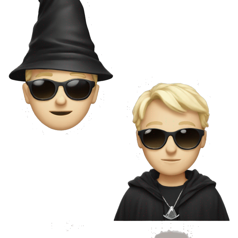 White boy with sunglasses and a black wizard hat emoji