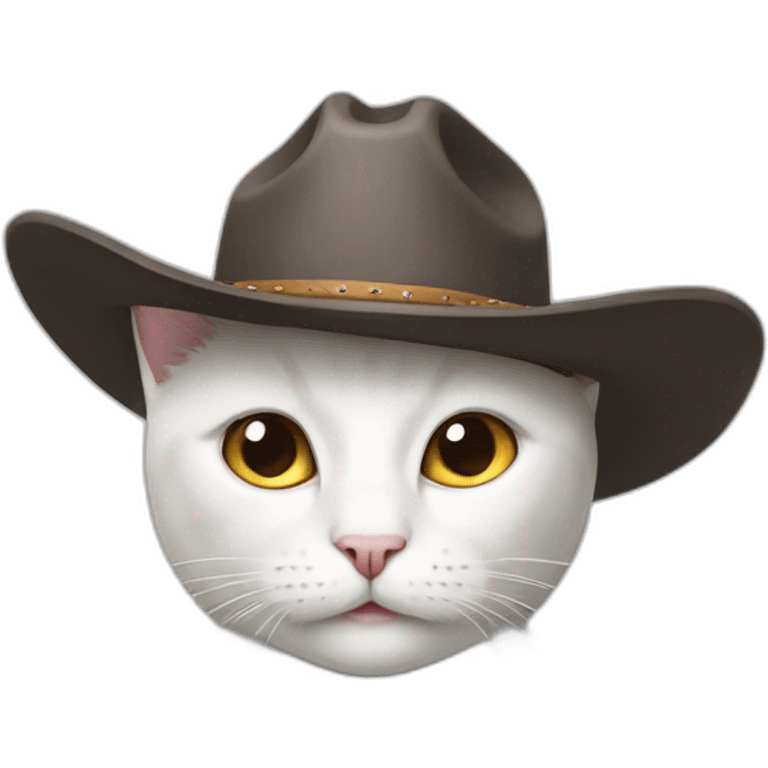 white cat wearing a cowboy hat emoji