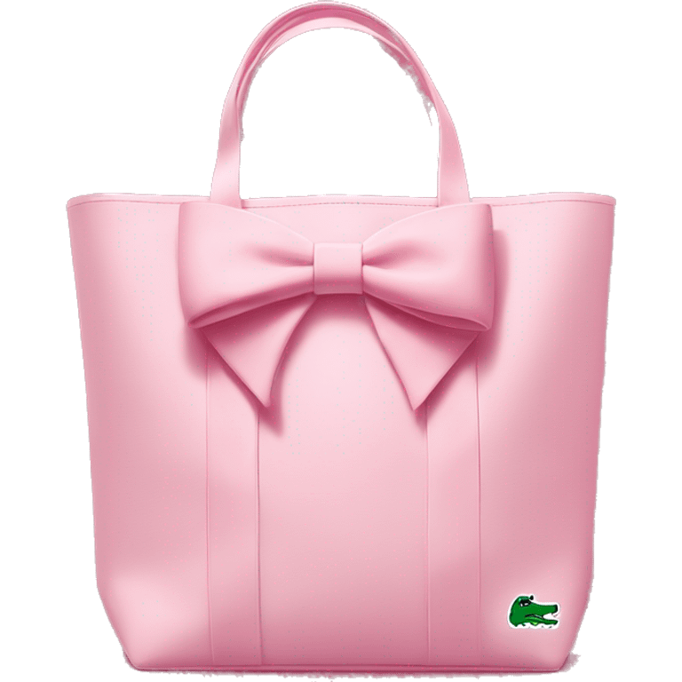 pink lacoste tote bag with one white bow on left side of the bag  emoji