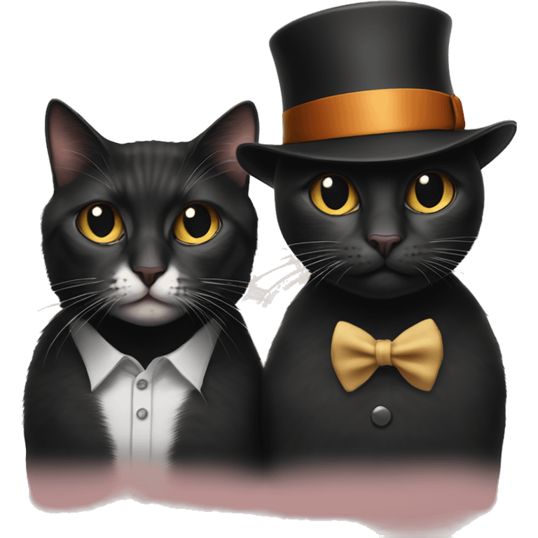 black cat and tabby cat with cigarette and they both have fedoras on emoji