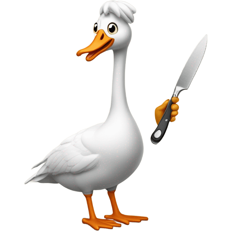 A silly goose with a plastic knife emoji